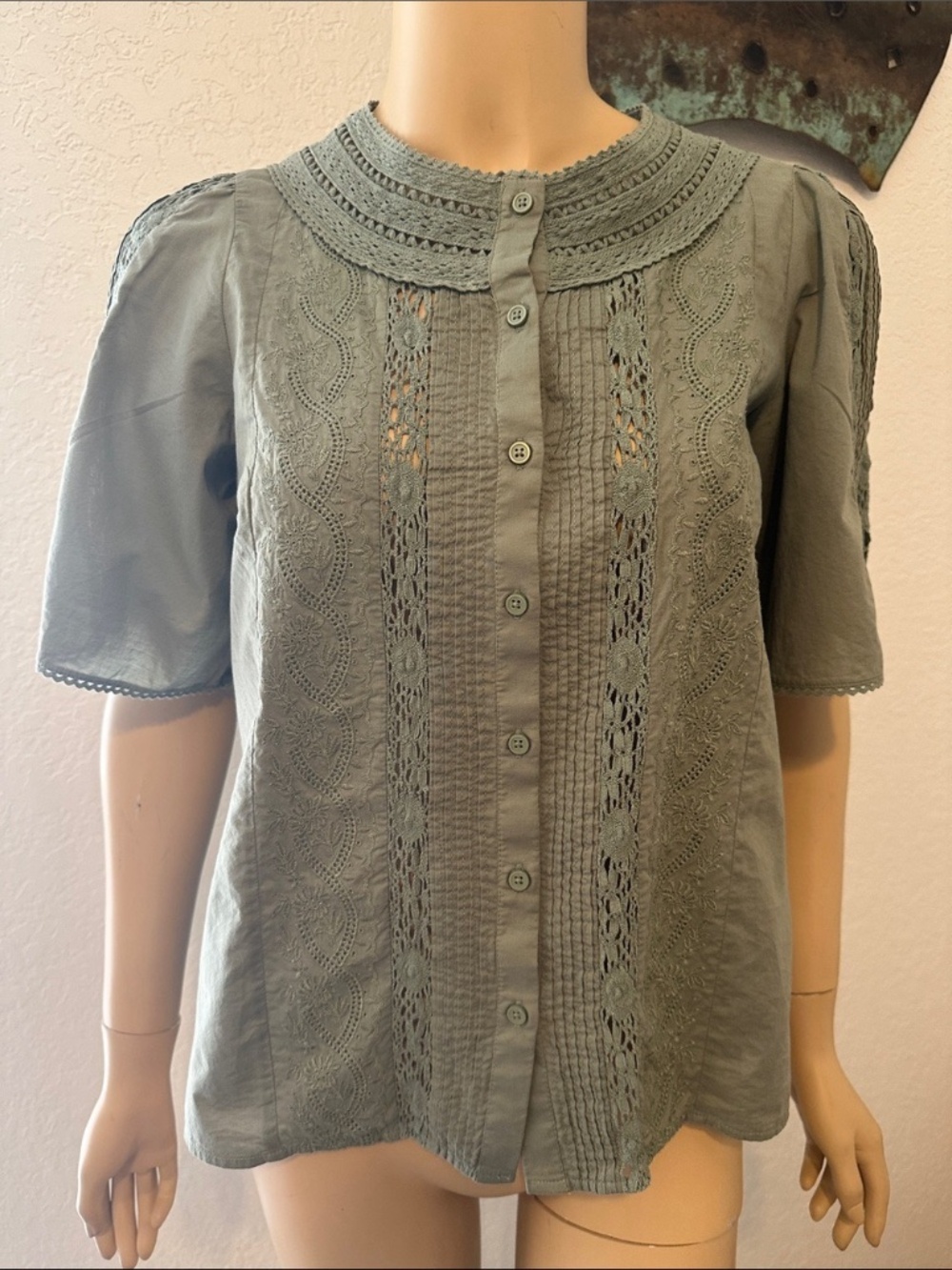 Sezane Embroidered Jane Blouse in Verdigris 34 USA 2 - Picture 10 of 10